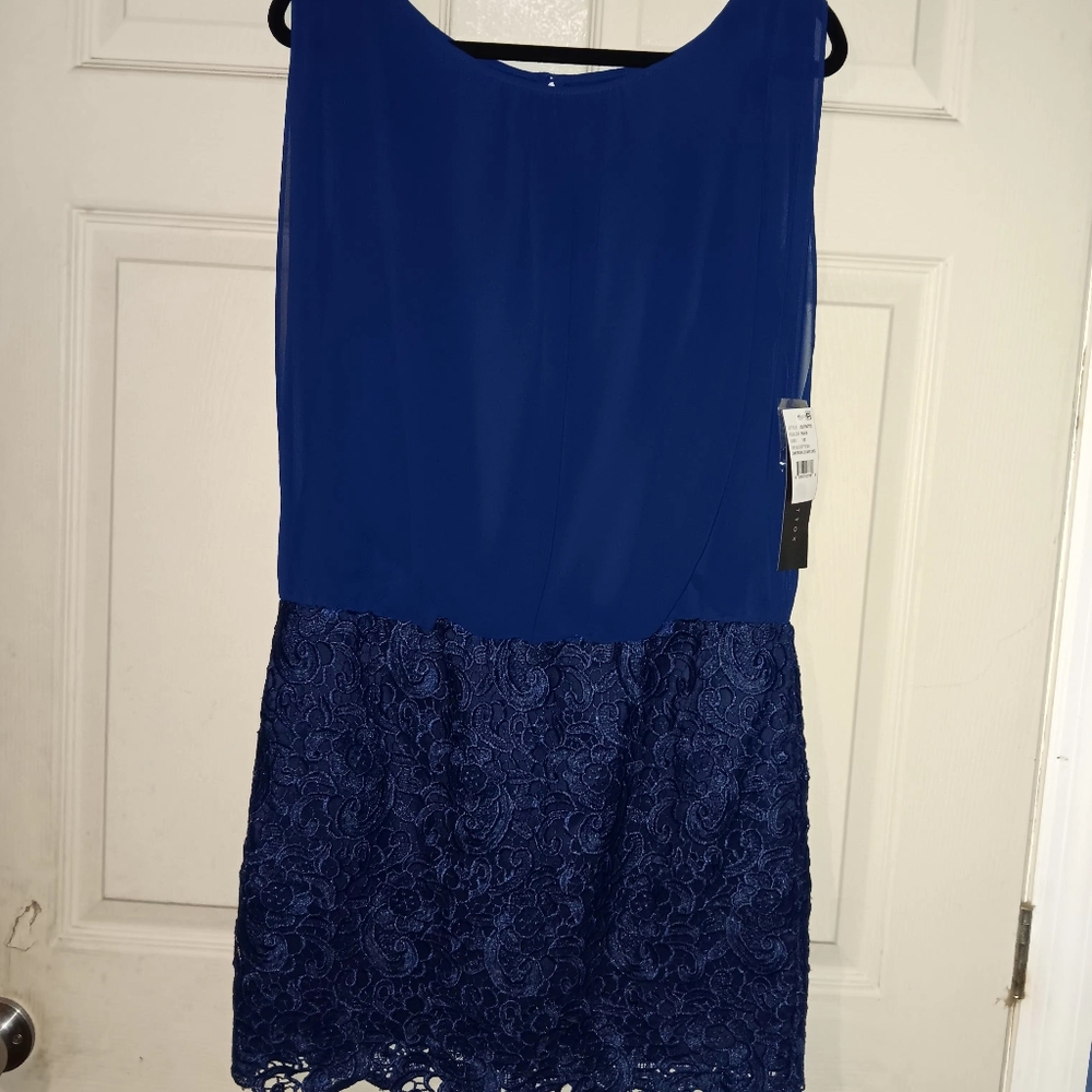 Nwt Aidan Mattox SZ 10 Blue Sheath Knee Length Dress Sleeveless Scoop Neck